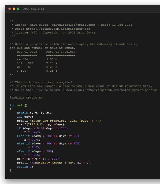 Write a program to calculate and display the maturity amount taking the sum and number of days as input. No. of Days     Rate of Interest ===========     ================ <= 180          5.57 % 181 - 364       7.75 % 365 - 500       9.25 % > 500           9.15 %
